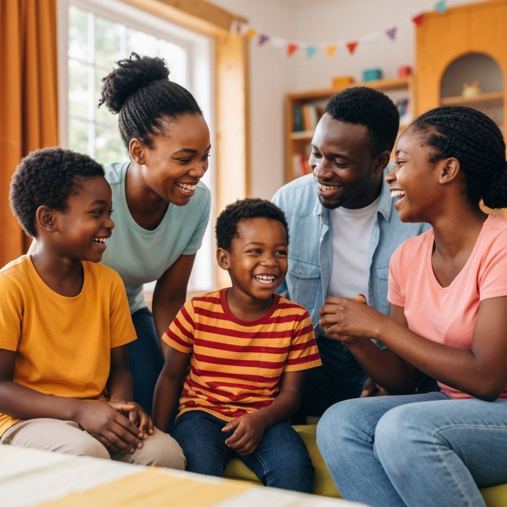 Happy family with domestic worker