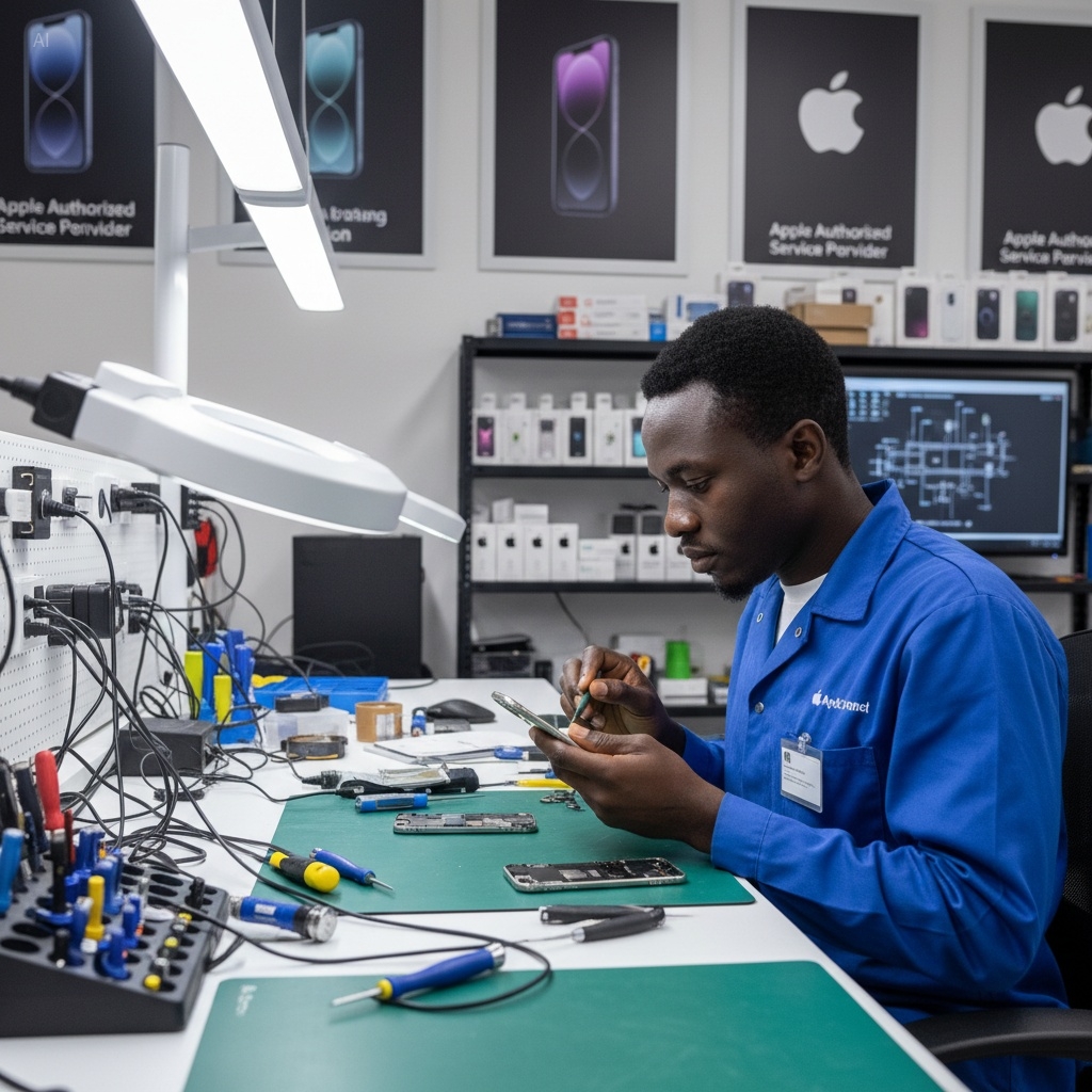 Apple device repair technician in Accra, Ghana providing professional iPhone and iPad repair services